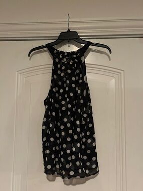 Style & Co Silk Black Polka Dot Halter Blouse
